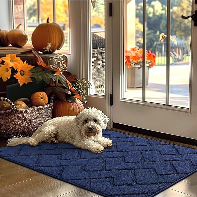 hicorfe Indoor Door Mat,Non Slip Door Mats,32"x48" Front Back Door Mat Rubber Backing,Absorbent Resist Dirt Entrance Inside Floor Mats for Entryway Washable Low-Profile(Navy Blue)-Ruum Studio Home