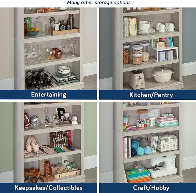 Sauder 5 Tier Book Shelf Wooden Bookcase Multipurpose Bookshelf for Home Office, Living Room, in Chalked Chestnut-Ruum Studio Home