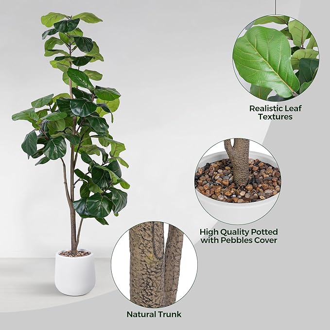 Artificial Fiddle Leaf Tree, 6ft Faux Plant Fake Ficus Lyrata Trees with White Planter, Artificial Fig Trees Floor Plants for House Office Living Room Indoor Home Decor, Housewarming Gift-Ruum Studio Home