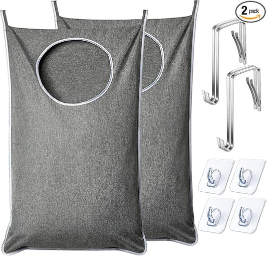 XL Hanging Laundry Hamper, Extra Large Tear-resistance Door Hamper with 2 Types Hooks for Dirty Clothes, Save Bathroom Space Hanging Laundry Bag (36.5x 22 Inch,Grey)-Ruum Studio Home