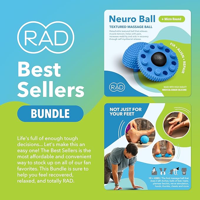 RAD All-in Complete Myofascial Release and Muscle Recovery Set - Includes Exercise Foam Rollers, Multi-Use Yoga Block, Peanut & Massage Balls, Neuro Ball Foot Roller, and Massage Stick-Ruum Studio Home