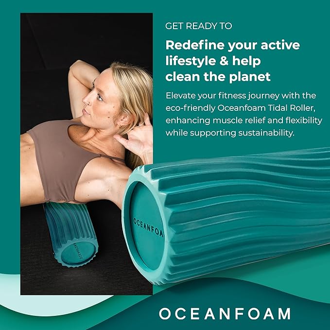 Oceanfoam Tidal Roller - Jade - Muscle Massage Foam Roller for Back Pain & Stretching - Firm and Ergonomic Wide Wave Textured - Yoga, Athletics, & Wellness - Full Size, 20" x 5"-Ruum Studio Home