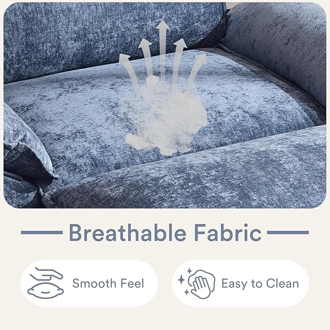 Karl home Oversized Accent Chair Chenille Sofa with Chaise, Modern Sofa Chair with Removable Ottoman Modular 1-Seater Couch and 2-Layer Ottoman for Living Room, Apartment, Studio, Dusty-Blue-Ruum Studio Home