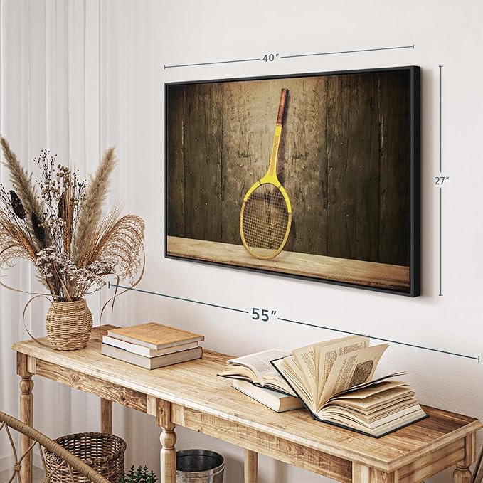 ElephantStock Vintage Tennis Racket Wall Art - Horizontal Framed Canvas - 1-Piece Living Room Wall Decor - Photography Sports Canvas Print - Brown and Black Decor for Wall - 40" X 27"-Ruum Studio Home