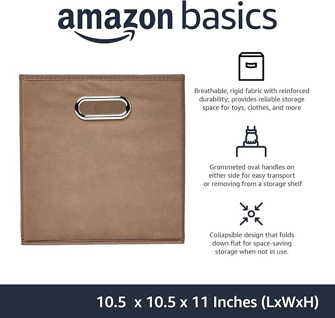 Amazon Basics Collapsible Cube Storage Organizer Bins, 6-Pack, 10.5 x 10.5 x 11 inches, Taupe-Ruum Studio Home