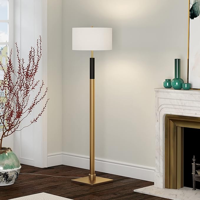 Henn&Hart Two-Tone Floor Lamp with Fabric Shade in Brass/Black/White, for Home, Living Room, Bedroom, Entertainment Room, Office, Kitchen, Dining-Ruum Studio Home