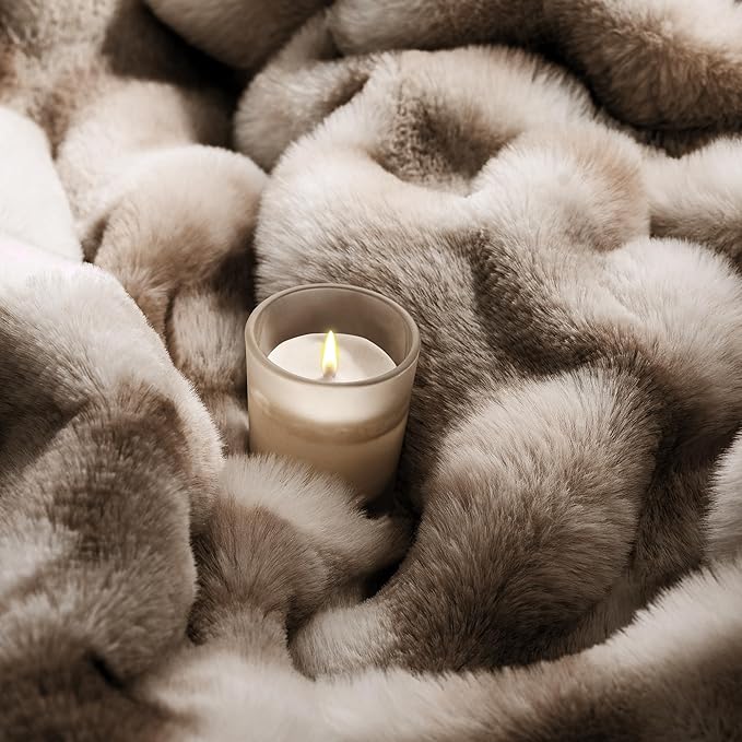Touchat Luxury 1000GSM Rabbit Faux Fur Blanket, Super Heavy Warm Cozy Brown Blankets for Couch Bed Sofa, Ruched Plush Fuzzy Elegant Soft Reversible Mink Blanket for Living Room Bedroom, 60" x 80"-Ruum Studio Home