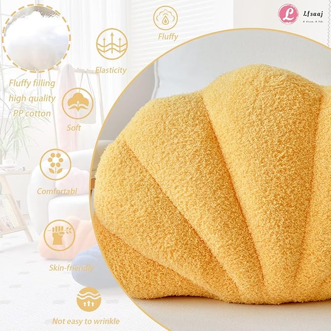 Yellow Seashell Throw Pillows, Shell Shaped Throw Pillows, 13 Inch Soft Home Decorative Pillow Plush Cushion for Bed Couch Living Sofa Room Decor Accent Throw Pillow-Ruum Studio Home