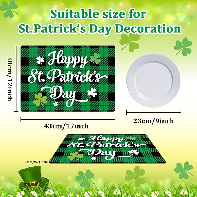 St. Patrick’s Day Placemats Set of 6 Buffalo Plaid Plastic Table Mats Lucky Shamrock Place Mats Blessed Holiday Table Decoration for Indoor Outdoor Party Kitchen Dining-Ruum Studio Home
