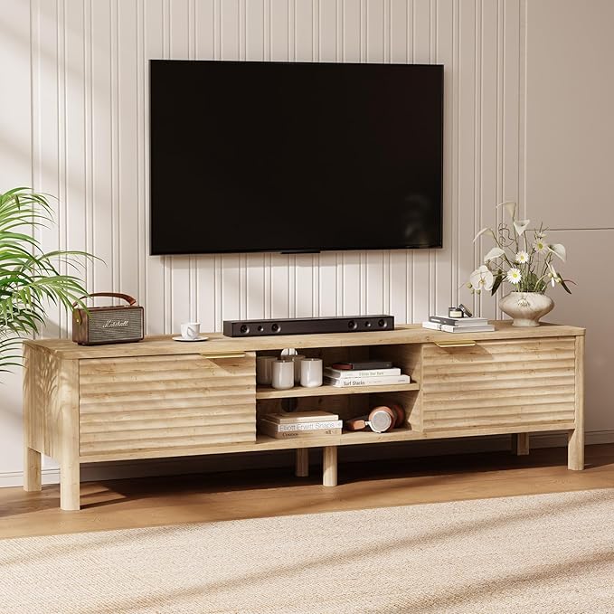 TV Stand for Living Room - up to 65 Inch TVs Mid Century Modern Entertainment Center with Storage and Adjustable Shelves, Media Console Table Oak 59"-Ruum Studio Home