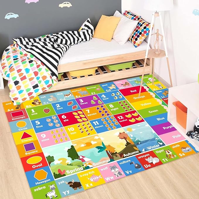 Kids Rug ABC Rug, Play Mat for Kids Playroom ABC Educational Area Rug for Playroom Classroom Elementary Preschool Rugs wtih Numbers Animals (6.6x9.8ft)-Ruum Studio Home