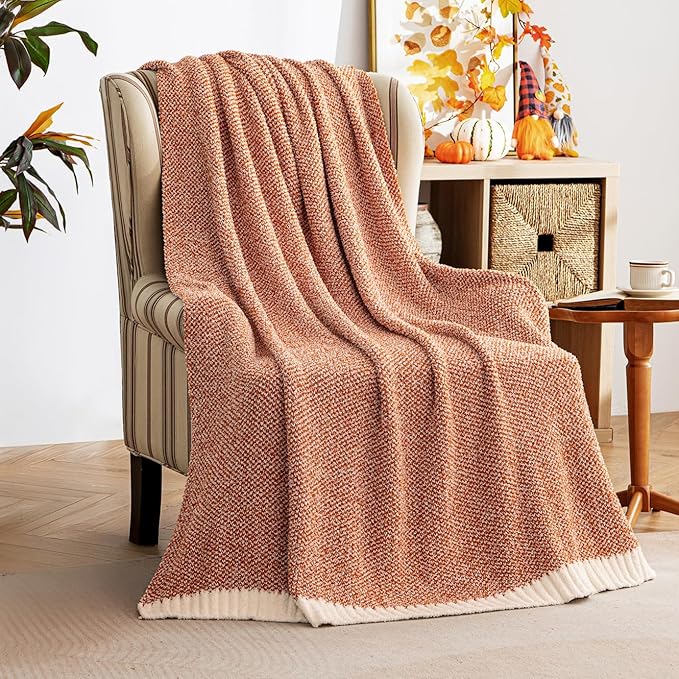 MIULEE Fall Burnt Orange Super Soft Throw Blanket for Couch, Cozy Fluffy Warm Throws Knit Blankets for Sofa, Bed, Chair, Living Room, Camping, Picnic, 50 x 60 inch-Ruum Studio Home