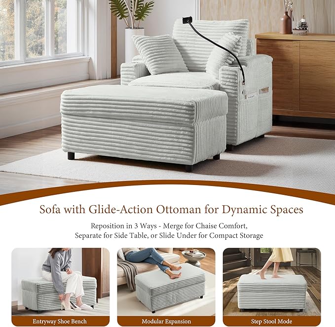 Accent Chair with Storage Ottoman Upholstered Living Room Chairs for Reading Chair with Chaise Lounge Chairs Indoor, Comfortable Armchair for Bedroom-Ruum Studio Home