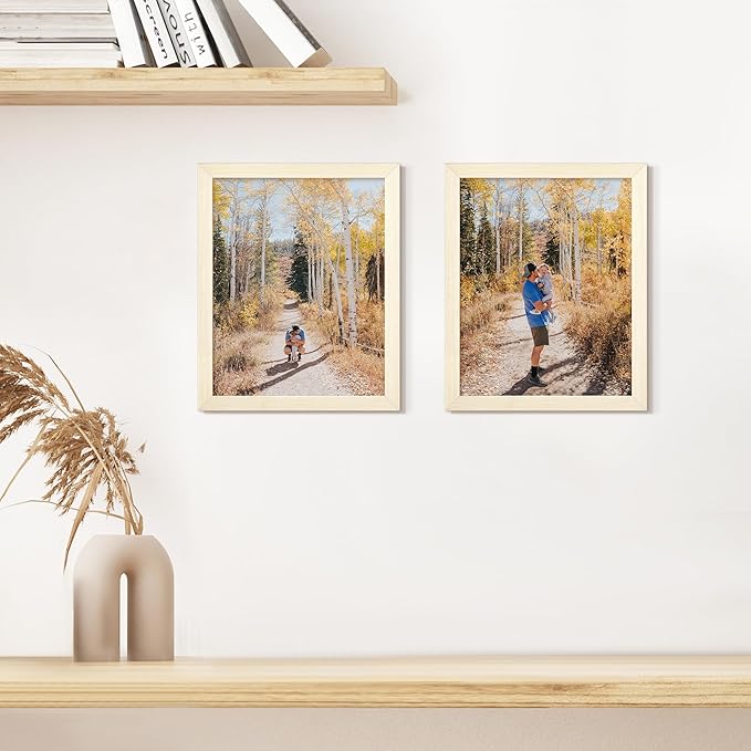 upsimples 8x10 Picture Frame, Natural Solid Wooden Picture Frames, Display 5x7 with Mat or 8 x 10 Without Mat, Wall or Tabletop, 1 Pack, White-Ruum Studio Home