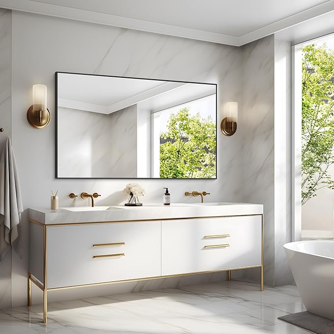 40x60inch Black Bathroom Mirror, Black Rectangle Mirror with Frame, Large Rectangular Wall Mirrors for Bathroom, Living Room, Hair Salon, Big Farmhouse Mirror Hang Horizontal/Vertical-Ruum Studio Home