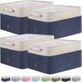 BALEINE 4 Pack Fabric Storage Bins for Shelves, Linen Storage Baskets for Organizing, Decorative Closet Bins for Clothes, Home (Navy Blue, 12"x8"x8")-Ruum Studio Home