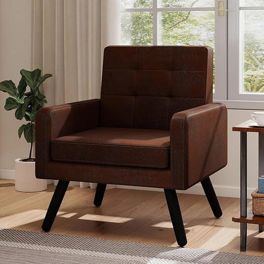 Kromax Mid-Century Modern Accent Chair for Living Room, 496 Lb. Weight Capacity, Dual Armrests, Comfy Extra Large Seat, Timeless Style Perfect for Reading & Relaxing, Bronze-Ruum Studio Home