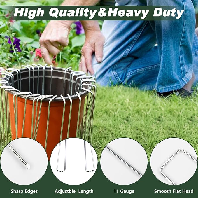 FEED GARDEN 12 Inch 100 Pack Galvanized Landscape Staples 11 Gauge Anti-Rust Garden Stakes Landscaping Fabric SOD Pins Yard Stakes for Weed Barrier Fabric-Ruum Studio Home