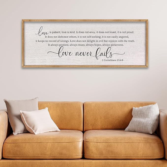LuZhiQiang Love is Patient Love is Kind Wall Decor 40"X15" Bible Verse Quote 1 Corinthians 13 For Bedroom Above Bed Christianity Couple Sign Large Wood Framed Wall Hanging Art (Wood)-Ruum Studio Home