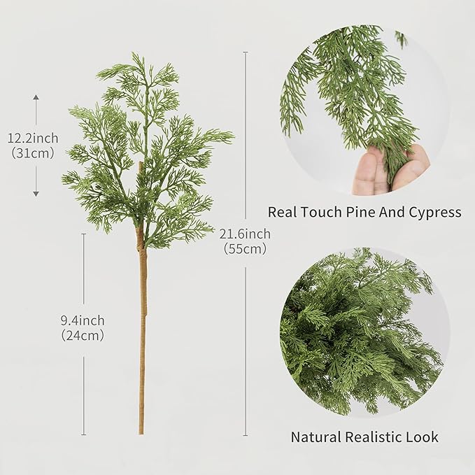 MISSPIN 12 Pcs 21.5 Inches Christmas Cedar Branches, Cedar Artificial Christmas Branches DIY Crafts Faux for Xmas Indoor Outdoor Home Decor-Ruum Studio Home