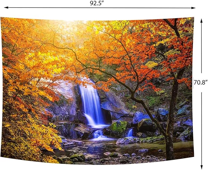 Delur Waterfall Tapestry Forest Nature Scenic Tree Mountain Sunset Tapestry Wall Hanging Natural Landscape Sunrise Headboard for Bedroom Living Room Home Decor (70.8" x 92.5")-Ruum Studio Home