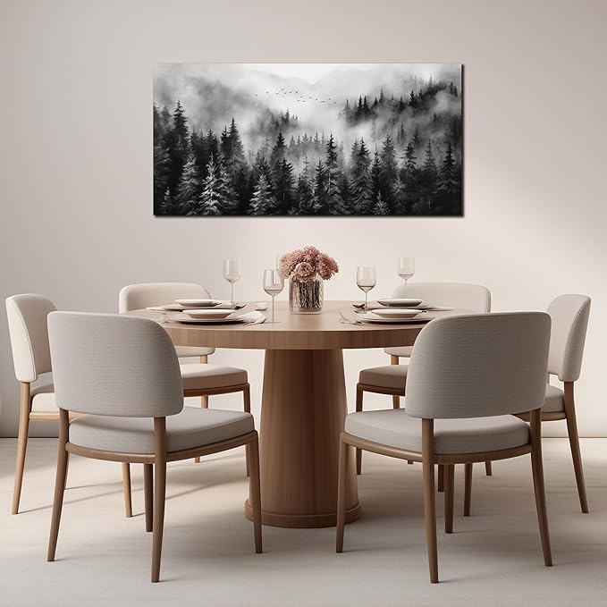 Foggy Forest Wall Art for Living Room,Black and White Pictures for Wall,Tree Wall Decor for Bedroom 20 x 40 Inch-Ruum Studio Home