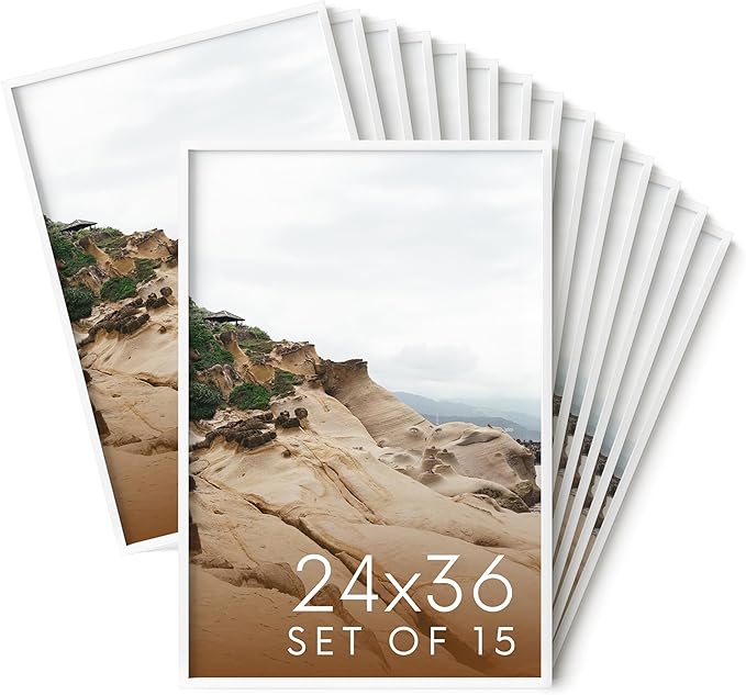 HAUS AND HUES 24x36 White Metal Picture Frames - Features Premium Aluminum, Vertical & Horizontal Hang, Shatterproof Plexiglass - For Home, Room, Office (24x36 in, White, Set of 15)-Ruum Studio Home