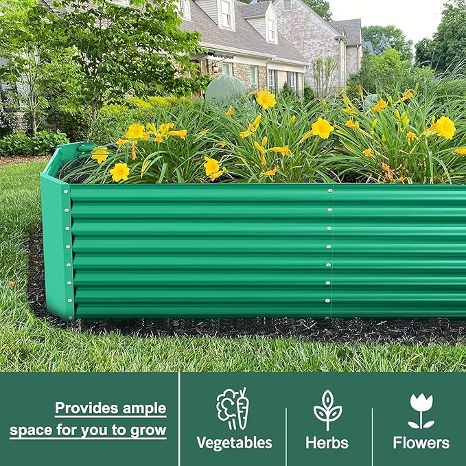 Land Guard 6×3×2 ft Galvanized Metal Raised Garden Bed, 2FT Deep Root Elevated Planter Box Steel Large Vegetable Flower Bed Kit(Green)-Ruum Studio Home