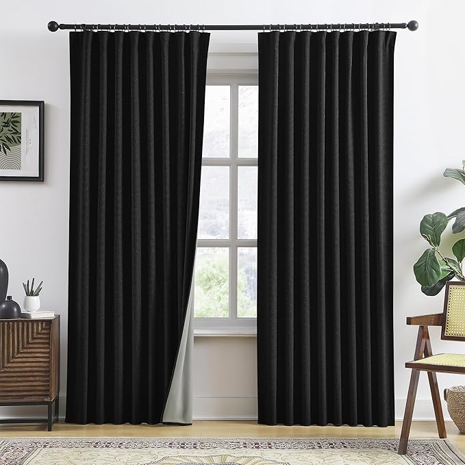 RAIN CITY Full Blackout Curtains 90 Inch Long, Black Out Curtains 2 Panels Set Burg, Back Tab Pocket Track Pleated Look Curtains for Bedroom Living Room Sliding Glass Door-50x90-Ruum Studio Home