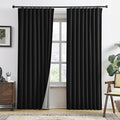 RAIN CITY Black Blackout Curtains 92 Inches Long, Textured Linen Blend Black Out Custom Made Pleated Look Curtains with Hooks Window Drapes for Bedroom Living Room-50x92-inch 2 Panels Set-Ruum Studio Home