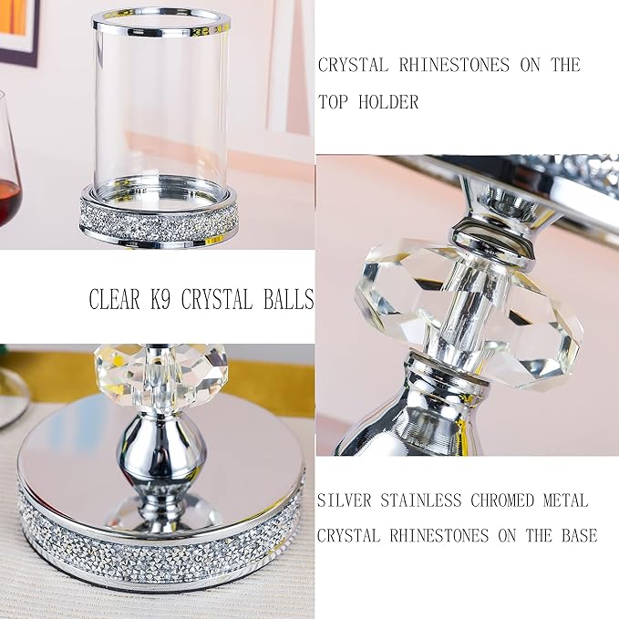 Candle Holder for Pillar Candle, Pillar Candle Holders for Wedding, Coffee Dining Table, Christmas, Table Centerpieces, Home Décor ZXC048D (1 Crystal Ball)-Ruum Studio Home