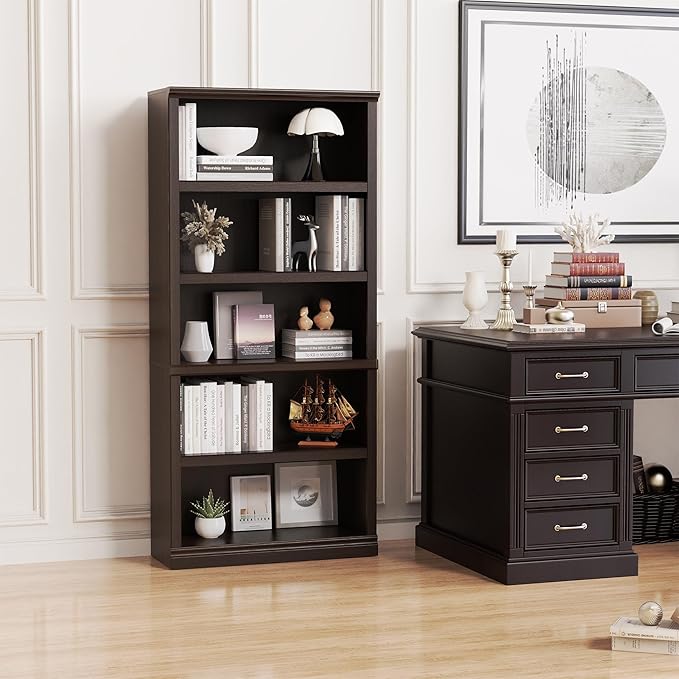 Bookshelf, Open Storage 70 Inch Tall 5 Shelf Bookcase, Floor Standing Bookshelves and Bookcases, Book case for Farmhouse Library Office Bedroom Kids, Dark Cherry - 5 Tier-Ruum Studio Home