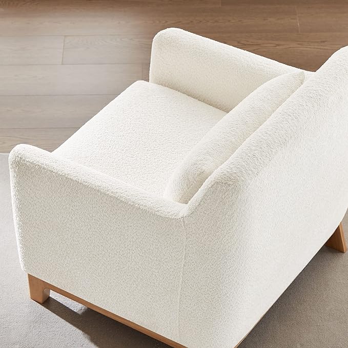 Extra Deep Accent Chair, Fabric Upholstered Comfy Reading Armchair for Living Room, Bedroom Single Seat Sofa Chair with Wood Base, Lamb Fabric-Ruum Studio Home