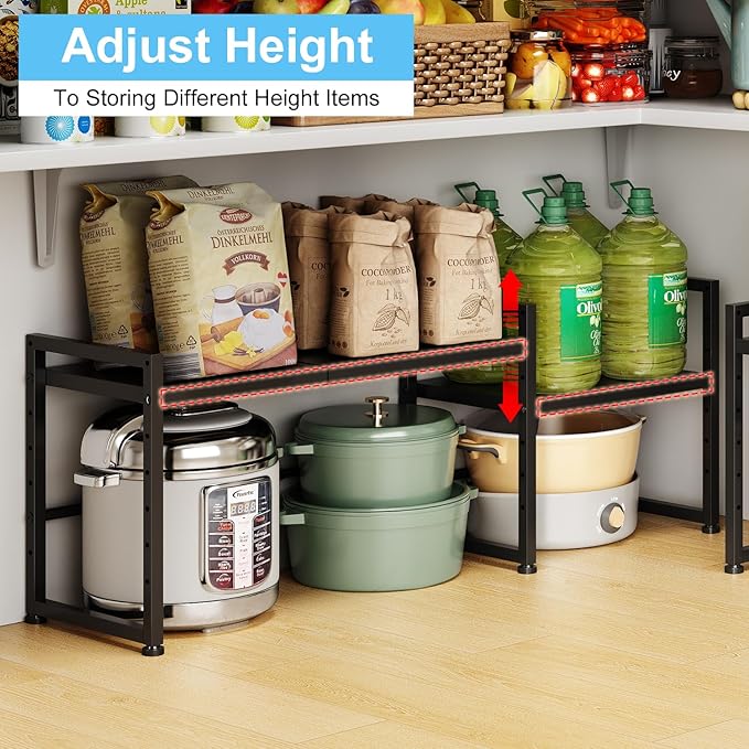 44.3 Inches Expandable Metal Storage Shelves,150LBS Heavy Duty Shelving Units and Storage For Appliance,Adjustable Utility Organization and Storage Shelf Rack For Kitchen Cabinet Closet Garage Pantry-Ruum Studio Home