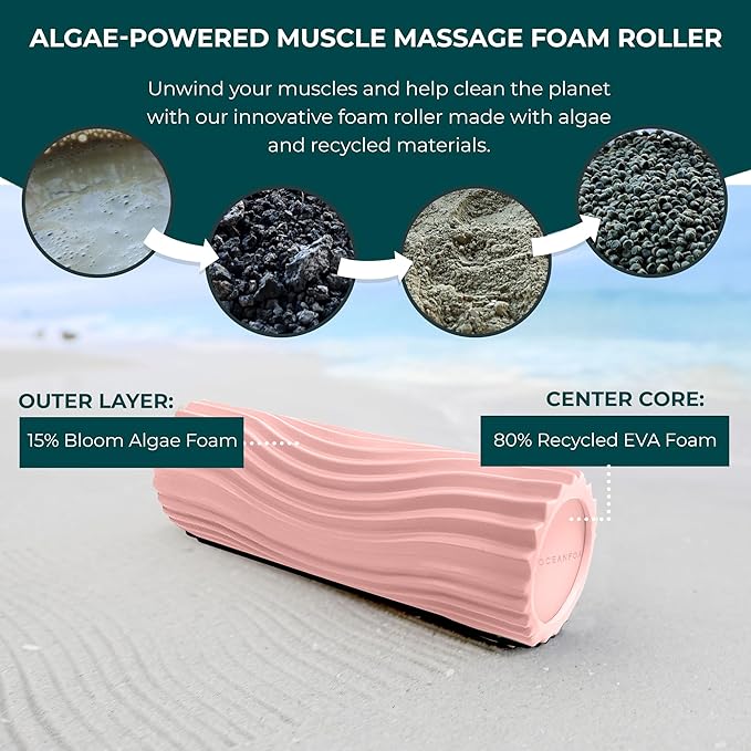 Oceanfoam Tidal Roller - Blush - Muscle Massage Foam Roller for Back Pain & Stretching - Firm and Ergonomic Wide Wave Textured - Yoga, Athletics, & Wellness - Full Size, 20" x 5"-Ruum Studio Home