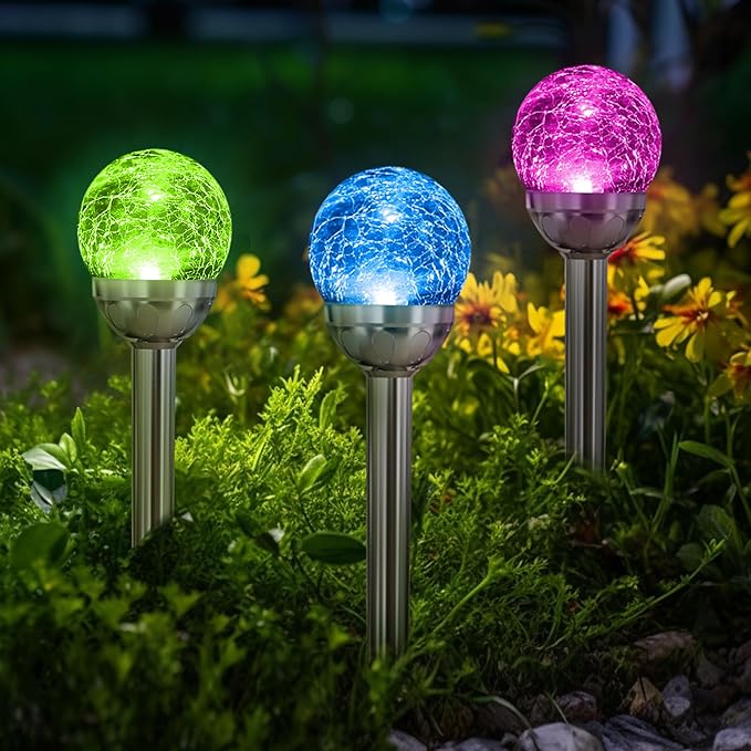 SOLPEX Solar Garden Lights Outdoor, 3 Pack Multi-Color Changing&White 2 Modes Solar Powered Glass Ball Garden Lights Waterproof for Patio Decoration-Ruum Studio Home