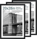 20x28 Picture Frame Set of 3 - Black Woodgrain, Solid Wood Gallery Poster Frame - Wall Hanging-Ruum Studio Home