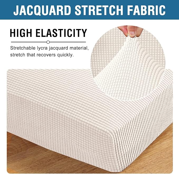 H.VERSAILTEX Super Stretch Individual Seat Cushion Covers Sofa Covers Couch Cushion Covers Slipcover Sets Thick Jacquard Textured Twill Fabric (1 Piece Loveseat Cushion Cover, Ivory)-Ruum Studio Home