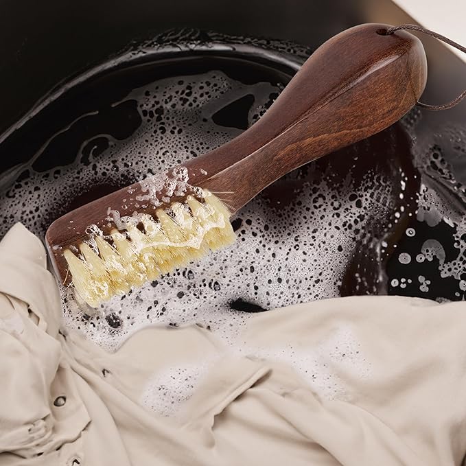 TAKAVU Stain Brush, Laundry Brush for Stain Removal, Natural Boar Bristle Cleaning Brush with Ergonomic Handle, Suitable for Delicate Fabrics Without Damage, Perfect Laundry, Shoes, Boots, Home-Ruum Studio Home