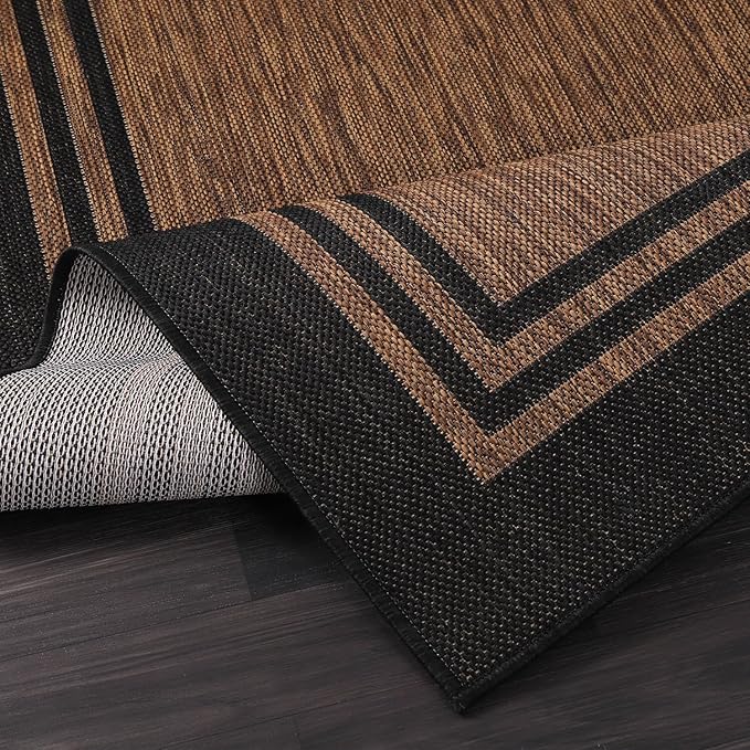 Bordered Outdoor Rug 6x9 Washable Outside Carpet for Indoor Patio Porch Waterproof Easy Cleaning Non Shedding Area Rugs Nut Brown 6 x 9-Ruum Studio Home