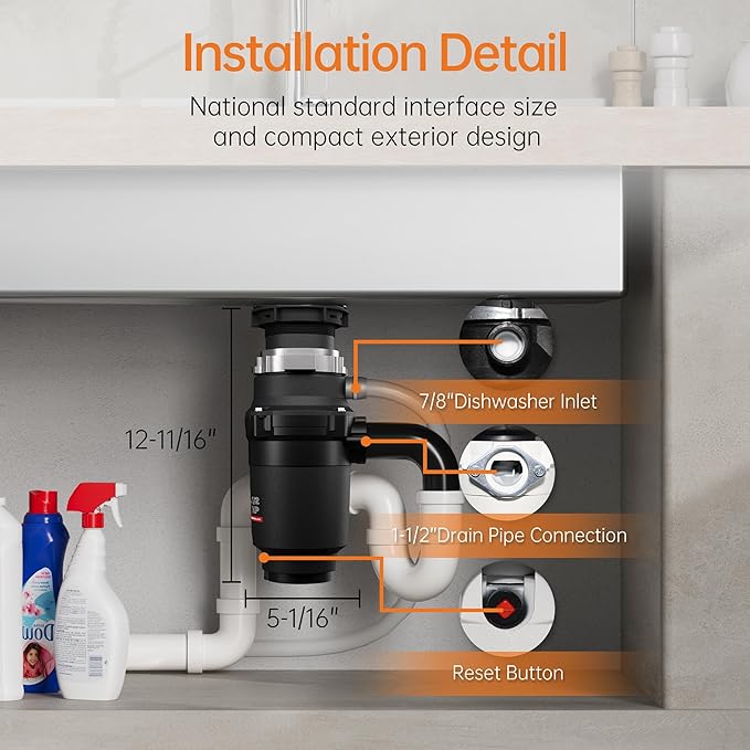 1/2 HP Garbage Disposals, TECASA Continuous Feed, Stainless Steel Food Waste Grinding System for Kitchen Sink Food Waste, Power Cord Included, Black - HyperCrush 50-Ruum Studio Home