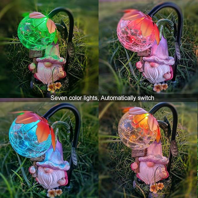 Garden Gnomes Outdoor Statue with Solar Lights Welcome Gnome Home Garden Decor Mom Gifts for Yard Patio Home Garden-Ruum Studio Home