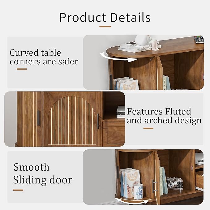 70" Fluted TV Stand for Tvs up to 80", Mid-Century Modern Entertainment Center with Drawers and Fluted Doors, Curved TV Media Console Table with Sliding Doors for Living Room, Bedroom (70")-Ruum Studio Home