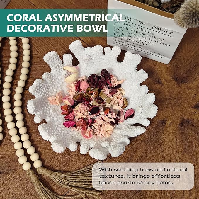 Accessoryway White Coral Textured Decorative Bowl,9.45" Medium Resin Decorative Centerpiece Bowl for Coastal Beach theme house table centerpiece decorations & Nautical decorations for coffee table-Ruum Studio Home