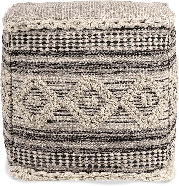 REDEARTH · Tufted Pouf Ottoman with Filler Textured Storage Cube Bean Bag Pouffe Footrest for Living Room, Bedroom, Nursery, Kidsroom; 100% Cotton (17.5"X17.5"X17.5", Diamond Virgule)-Ruum Studio Home