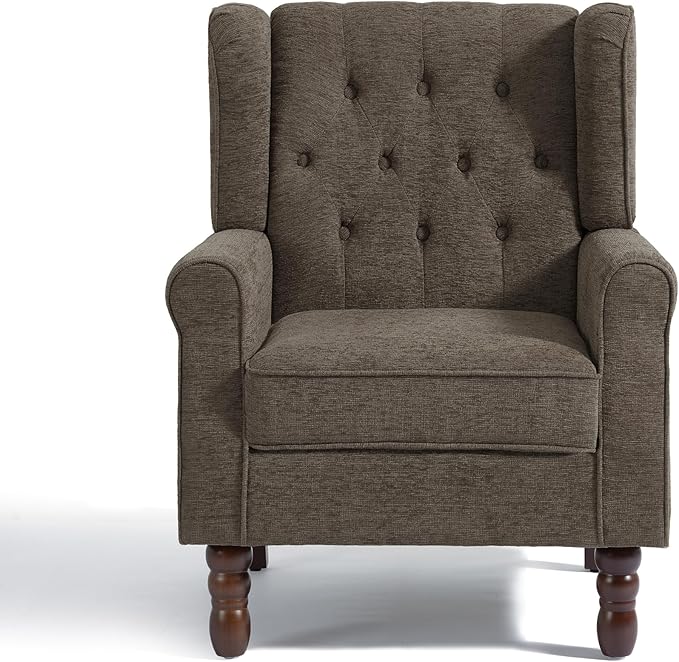 UIXE High Back Accent Chairs Set of 2, Upholstered Armchair in Fabric, Retro Wingback Arm Chair for Living Room, Comfy Single Sofa Bedroom Reading Seat with Solid Wood Legs - Taupe-Ruum Studio Home