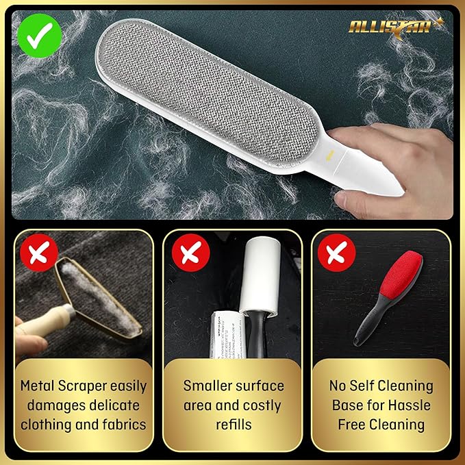 Lint Brush, Pet Hair Remover, Lint Remover for Clothes, Sofa, Carpets, Car Seats. Cat Hair Remover. Dog Hair Remover Laundry. Double-Sided. Reusable. Self-Cleaning Base. ALLISTAR (Snow Peak White)-Ruum Studio Home