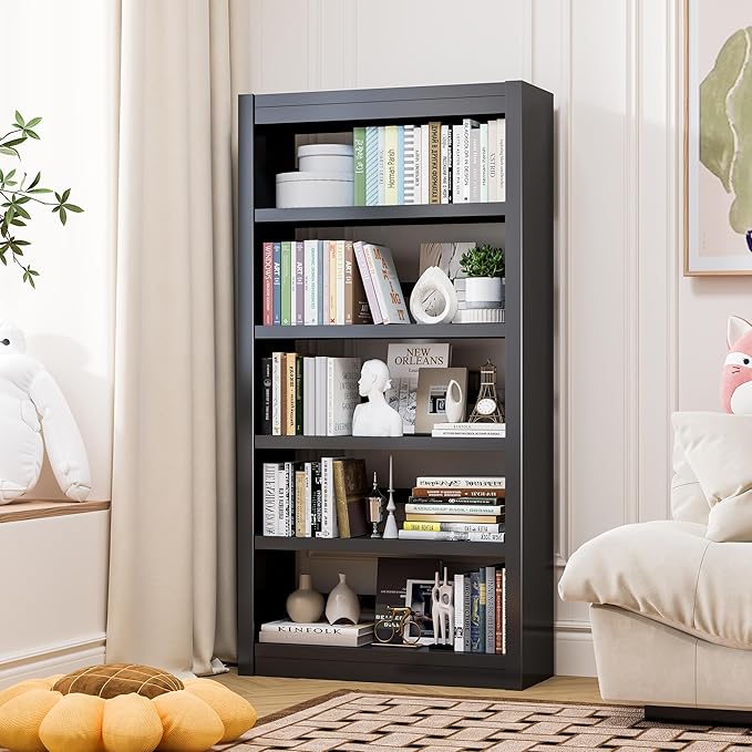 Bookshelf, 5 Tier Metal Bookshelf, 69" H Tall Bookcase with Adjustable Shelves, Large Industrial Bookshelves for Living Rooms, Home Offices, Library, 10 Minutes Assemble-Ruum Studio Home