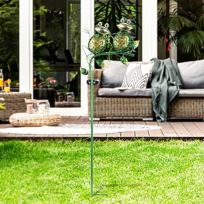 Afirst Solar Lights Outdoor Decorative Metal Sitting Frogs Hollow Out White LED Metal Waterproof Garden Stake Lights for Walkway Pathway Lawn Patio Yard Decorations-Ruum Studio Home
