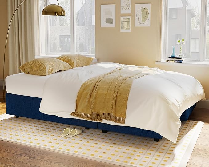 VanAcc Sleeper Sofa - 2 in 1 Pull Out Couch Bed with Storage Chaise for Living Room, Linen Blue-Ruum Studio Home